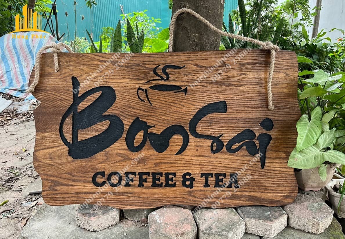 Bảng hiệu cà phê gỗ khắc laser sơn màu Bảng hiệu cà phê gỗ khắc laser sơn màu