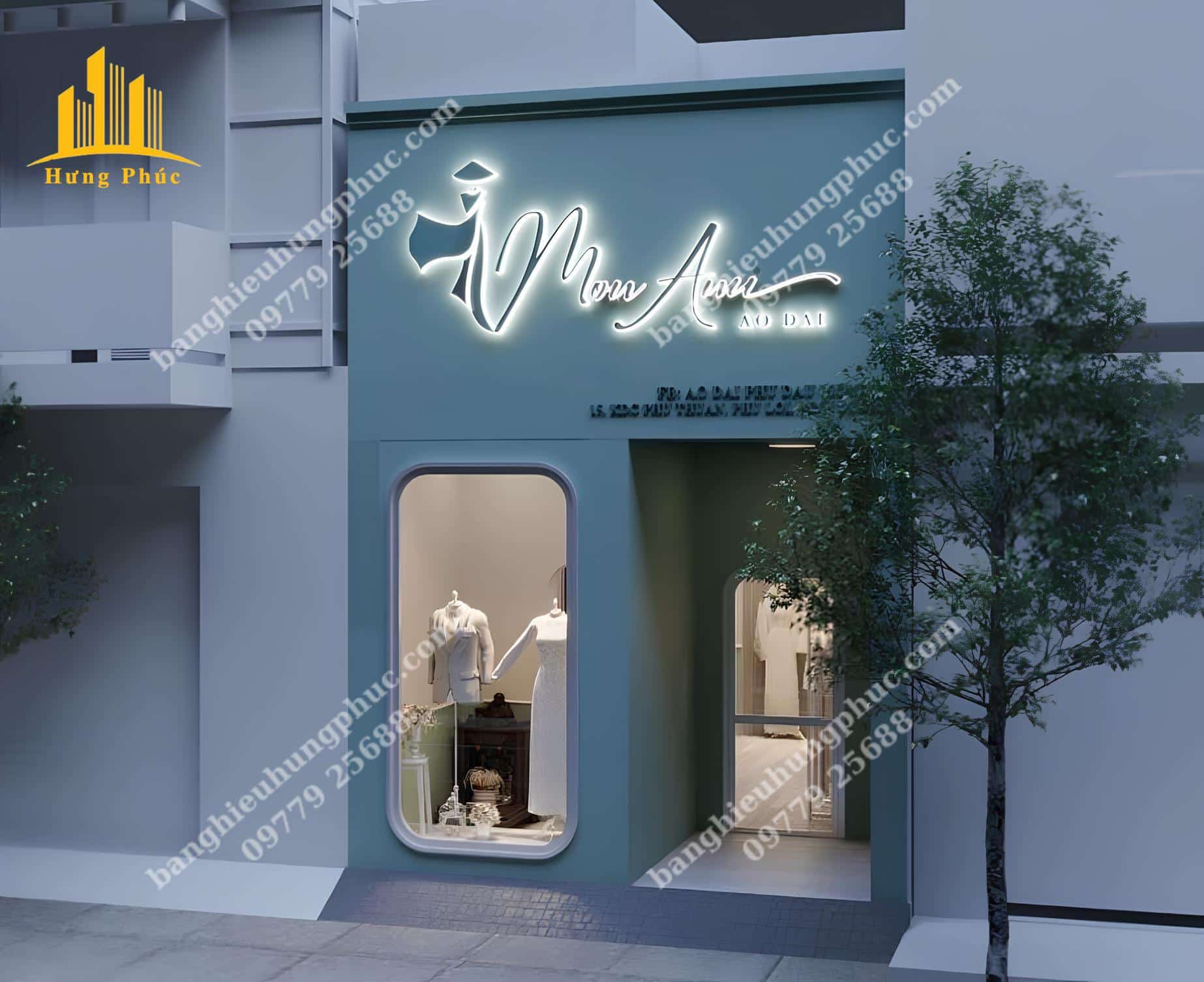 Bảng hiệu Hưng Phúc chuyên thiết kế và thi công cửa hàng áo dài trọn gói Bảng hiệu Hưng Phúc chuyên thiết kế và thi công cửa hàng áo dài trọn gói