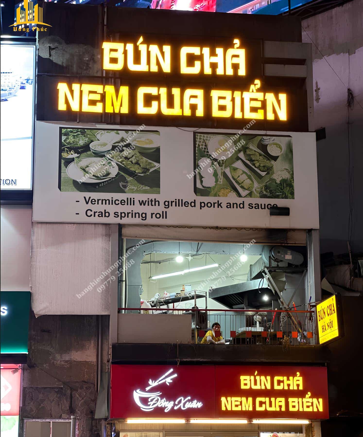 Biển hiệu quán bún chả in bạt chữ mica sáng mặt Biển hiệu quán bún chả in bạt chữ mica sáng mặt
