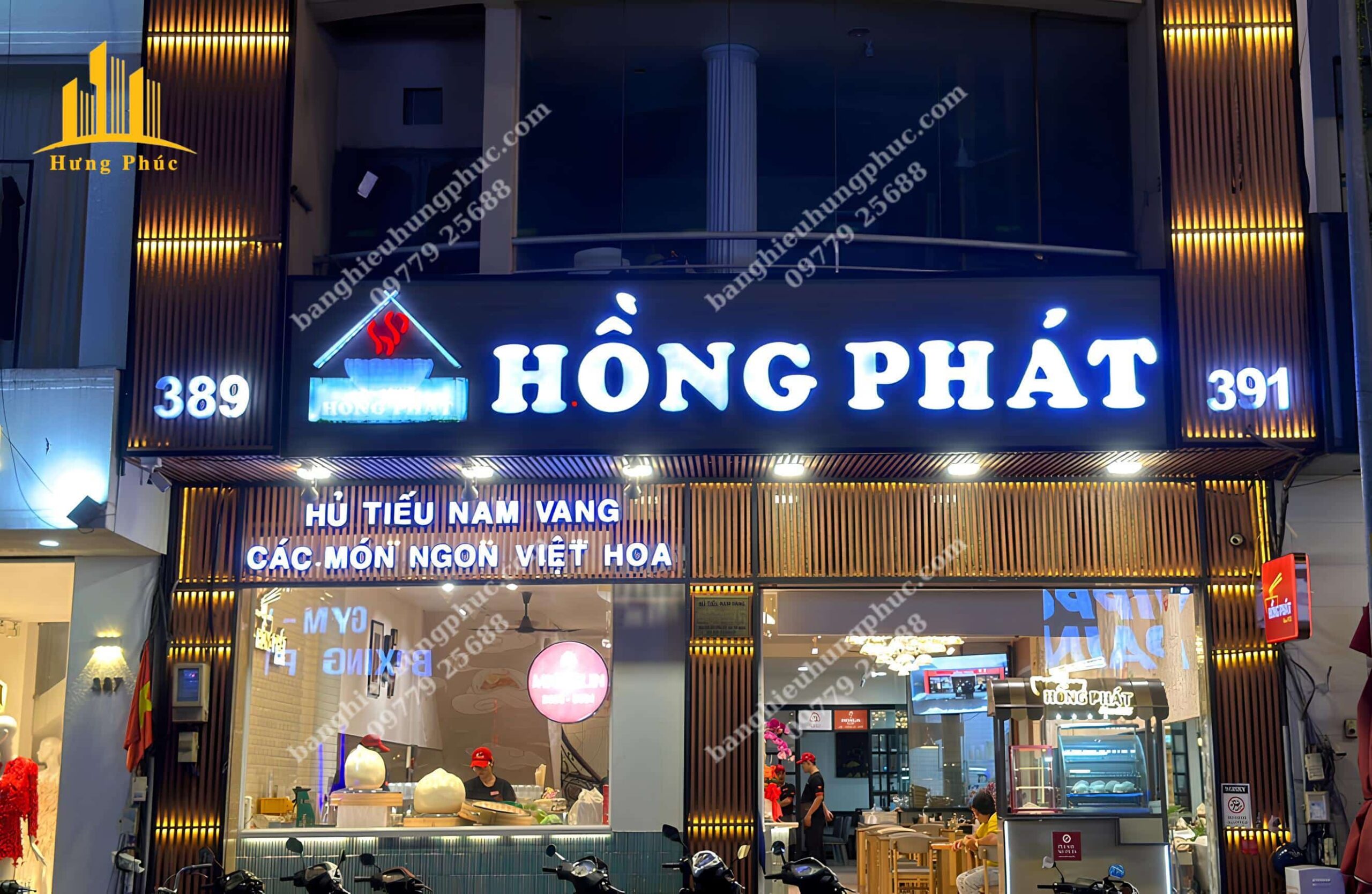 Biển hiệu quán hủ tiếu nam vang chữ mica sáng mặt Biển hiệu quán hủ tiếu nam vang chữ mica sáng mặt