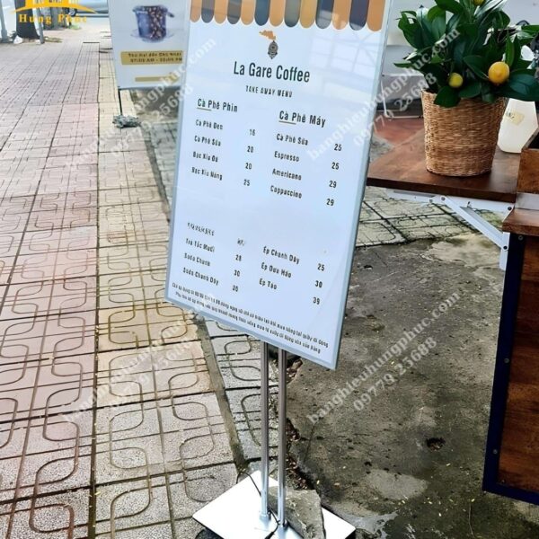 Hộp đèn đứng chân inox chuyên dùng làm menu