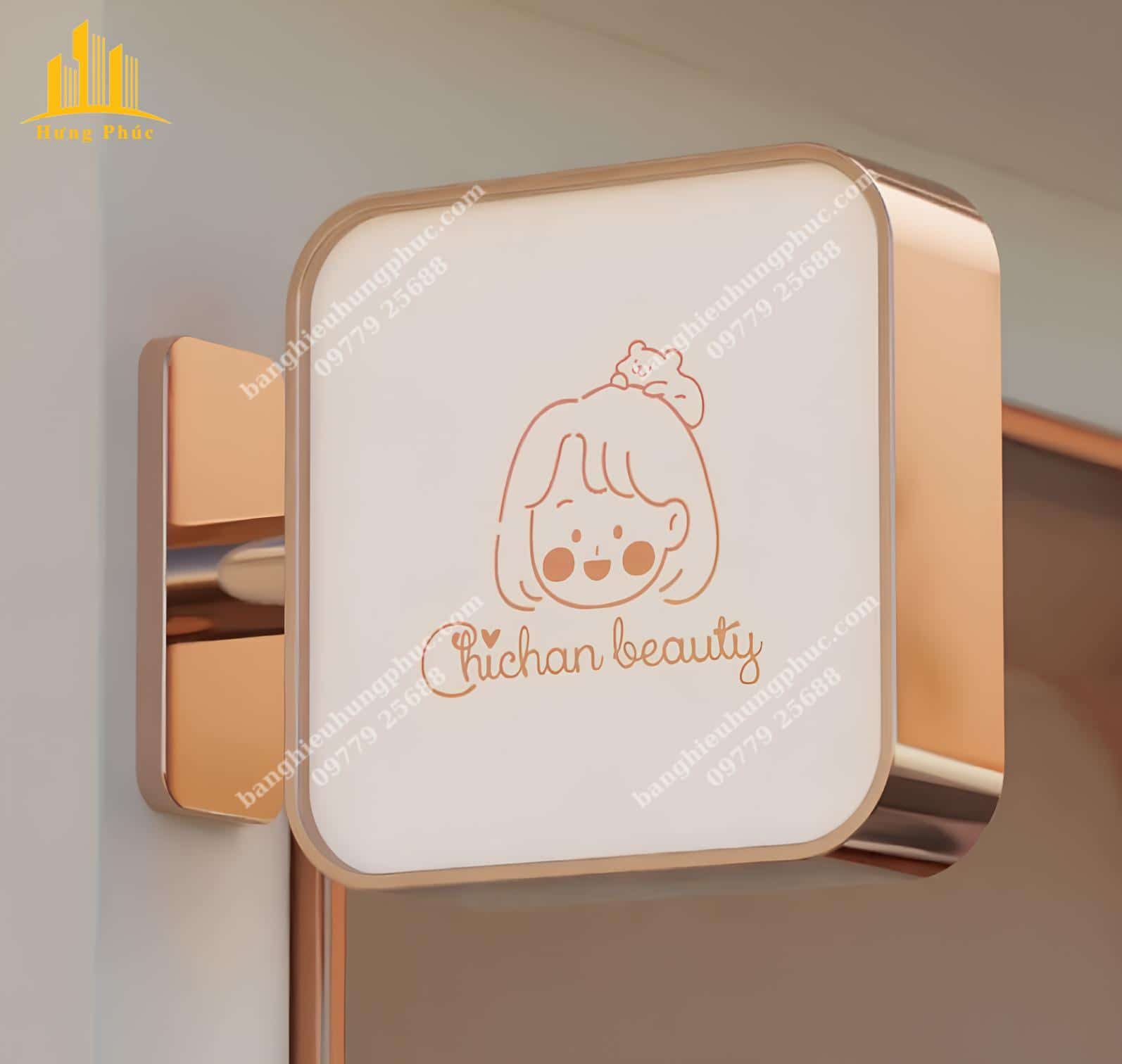 Biển vẫy Spa khung inox vàng đồng mạ PVD cao cấp do Bảng hiệu Hưng Phúc gia công Biển vẫy Spa khung inox vàng đồng mạ PVD cao cấp do Bảng hiệu Hưng Phúc gia công