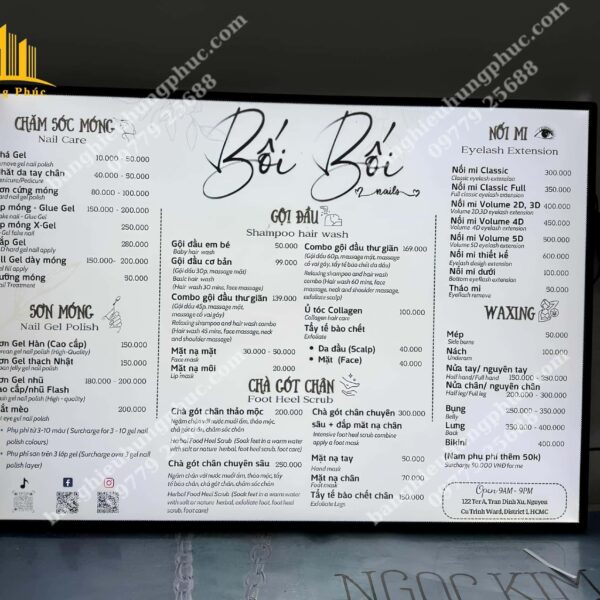 hộp đèn menu