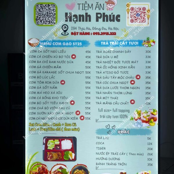 hộp đèn menu