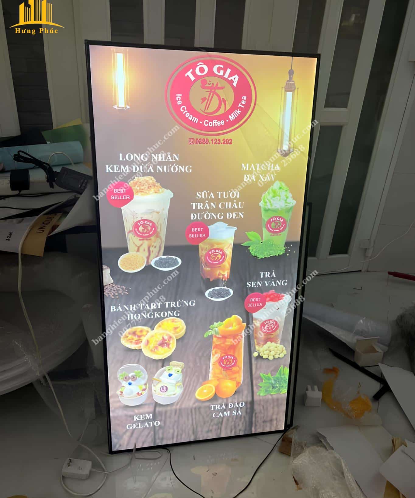 bảng hộp đèn trà sữa